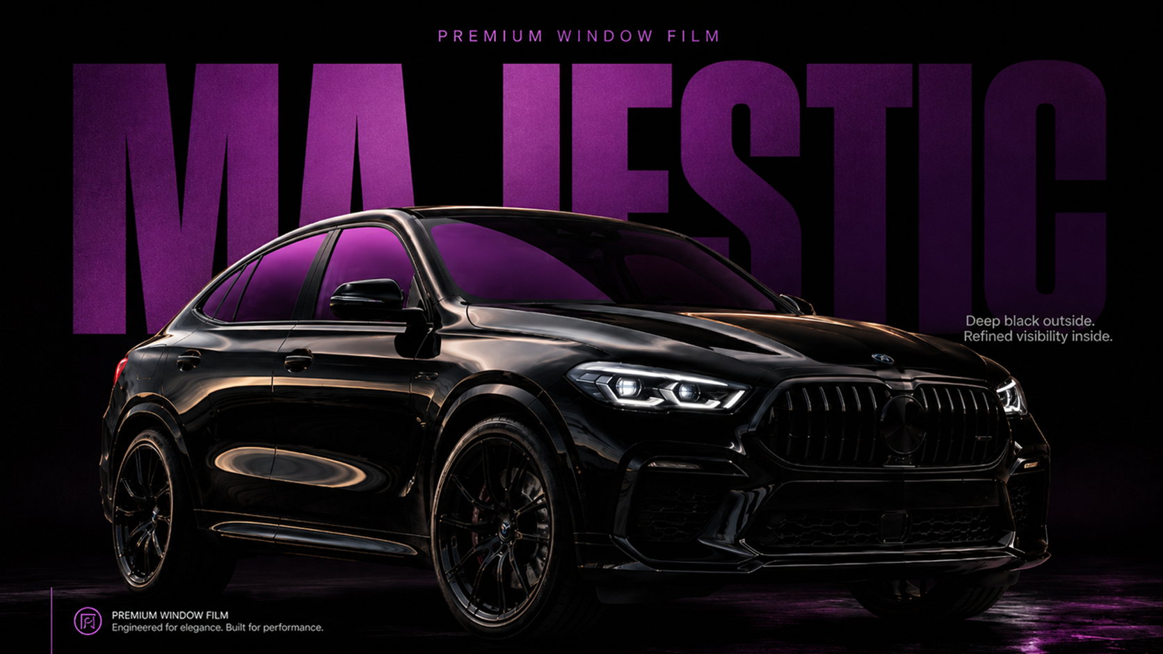Nexfil Majestic brand image showing a black car with violet-toned windows.
